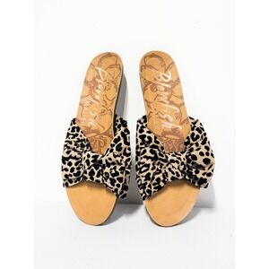 Blowfish Malibu Leopard Print Bow Slide Sandals Women's 9 Approx Slip On Tan EUC